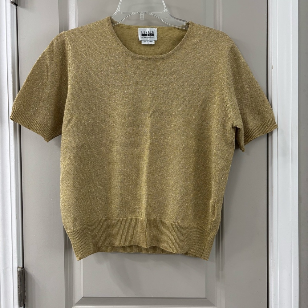 Vintage Leslie Fay Sportswear Gold Knit Top - Picture 1 of 6